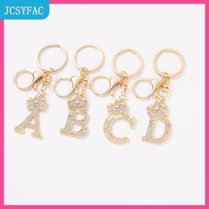 JCSYFAC Độc Đáo Vương Miện Pha Lê Thạch A-Z Chữ Mặt Dây Chuyền Móc Khóa Cho Nam Giới Phụ Nữ 26 Bảng Chữ Cái Xe Vòng Chìa Khóa Tên Đồ Trang Sức Móc Khóa Quà Tặng