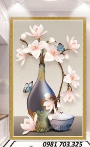 Tranh gạch khổ đứng hoa trang trí