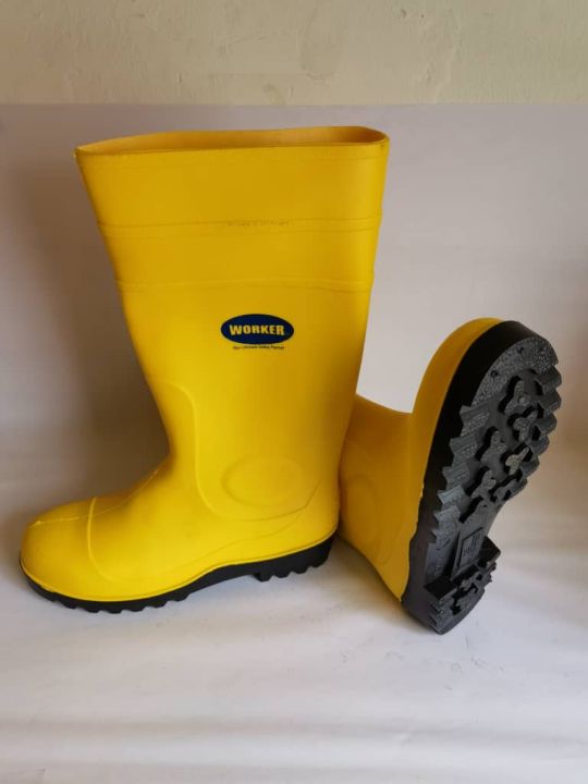 WORKER Yellow Safety Rain Boots with Steel Toe Mid Sole Lazada