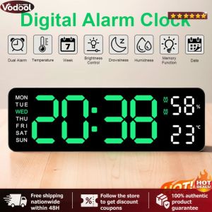 LED Display Screen Digital Wall Clock With Date Digital Alarm Clock Electronic Wall Clock Temperature/Date USB Charging Bedside Alarm Clock Multifunctional for Students