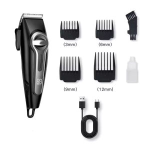 Adjustable LED Light Hair Cutting Machine Quick Cutting Professional Powerful Stainless Steel Cordless Hair Clippers