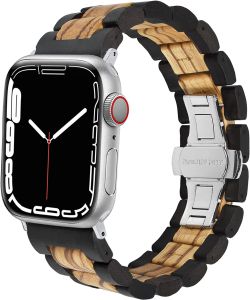 Sandalwood Strap for Apple Watch 49mm 46mm 45mm 44mm 42mm 41mm 40mm 38mm for Men and Women Solid Wood Replacement Watch Band for Apple Watch Ultra 3 2 Series 10/9/8/7/SE/6/5/4/3/2