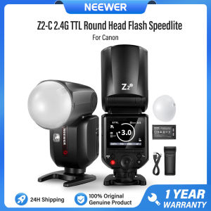 NEEWER Z2-C 2.4G TTL แฟลช Speedlite หัวกลมสำหรับสายเชื่อมต่อกล้องแคนอนพร้อมที่กระจายและแบตเตอรี่