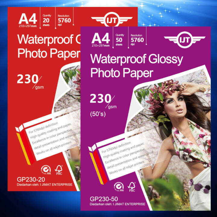 IJT GP230 Waterproof Glossy Photo Paper A4 Size 230g 230gsm (Each Pack ...