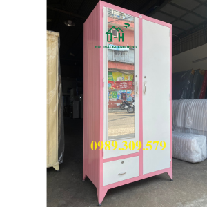 TỦ SẮT 2 CÁNH SƠN TĨNH ĐIỆN ĐỰNG QUẦN ÁO GIA ĐÌNH CAO CẤP - SẮT DÀY DẶN HCM