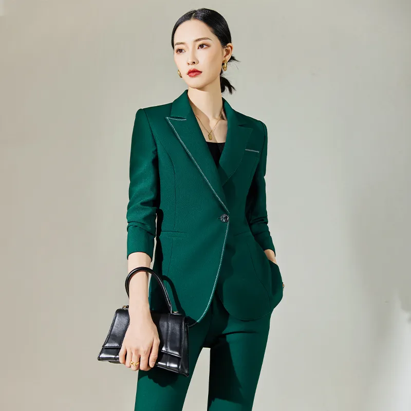 2022 Autumn Winter Formal Ladies Green Blazer Women Business Suits