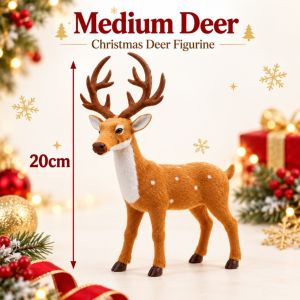 SG Ready Stock Christmas Deer Figurine Flocked Reindeer Ornament Xmas Tabletop Home Decor Gift