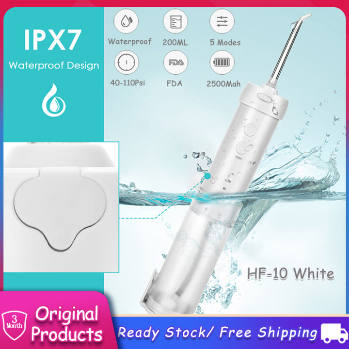 H2ofloss Waterproof Dental Water Flosser for Braces Cordless Oral Irrigator with 5 Jets Nozzles Portable Dental Pick Flosser Teeth Cleaning for Travel Home, 200ml Water Tank, 5 Modes 40Psi 110Psi