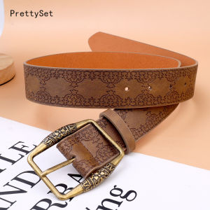 Pattern Print Retro Y2K Belts for Women Buckle Pin Waist Belt Female Pu Leather Hip Hop Fashion Waistband