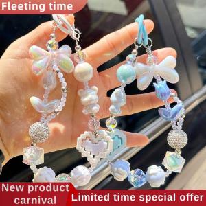 Fleeting time Anti Loss Mobile Phone Strap Wrist Chain Building Blocks Love Bow Beaded Pendant Keychain Bag Hangings Decoration