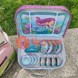 I know Kids Tea Party Set for Little Girls Mermaid Gift Pretend Toy Tin Tea SetPrincess Tea Time Kitchen Pretend Play Tea Set Toys