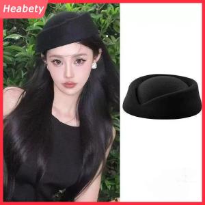 Heabety  Mũ beret Mũ hãng hàng không tiếp viên hàng không mũ cổ điển mũ đen phẳng đầu mũ tóc Clip Phụ kiện tóc