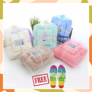 HANDUK SET 2 IN 1 HANDUK MANDI DAN WAJAH HANDUK PREMIUM BONUS SANDAL