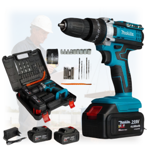 Makita Cordless Drill – Portable Electric Drill Powerful Hammer Drill With 2 Batteries
