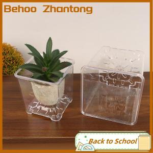 Behoo Square Transparent Acrylic Flower Pots Breathable Bonsai Plant Pot Desktop Decoration For Garden Yard Living Room Balcony