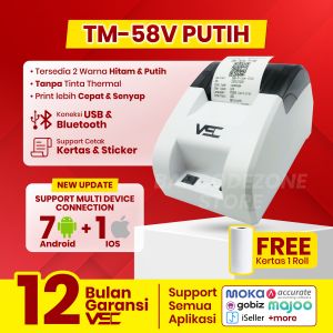 PRINTER THERMAL ANDROID IOS BLUETOOTH VSC TM-58V RPP02N SUPPORT MOKA TERMURAH RJ-11- PUTIH WHITE