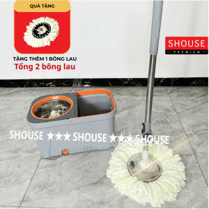 Bộ thùng cây lau nhà cán dài 360 độ thông minh cho nhà tắm cao cấp tách nước