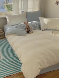 ins Double Washed Cotton Bed Sheet Set Four-Piece Set Double Bed Sheet Duvet Cover Ultra Soft Non-Pure Cotton Full Cotton Dormitory Three-Piece Set LZD