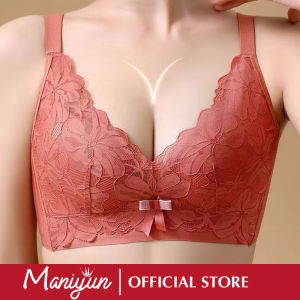 Maniyun Floral Embroidery Latex Lace Bra Women Non-wired Small Chest Adjustable Bra Lingerie