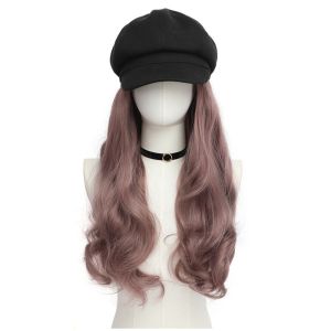 DGFDF Hairpiece Detachable Octagonal Cap Wig Fluffy 22-Inch Large Wave Painter Hat Wig Casual Natural Long Curly Synthetic Full Wig Ladies Girl