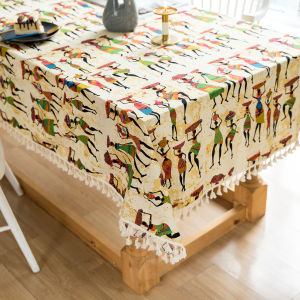 Cross-Border Morocco ins Style Dining Table Fabric Cotton and Linen Tassel Lace Rectangular Tablecloth Picnic Blanket