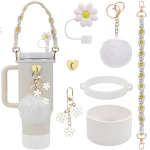 7 unit aksesori piala Set untuk Stanley-tali pemegang botol air Siliocne Cup Boot mengendalikan Charms untuk piala Stanley 40 & 30oz Tumbler