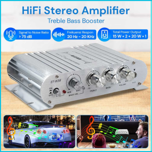 COD Cepat Power Mini Ampli Mobil HiFi Stereo Amplifier Treble Bass Booster DC 12-14V  3 Channel 20W x 2 + 40W - ST-838