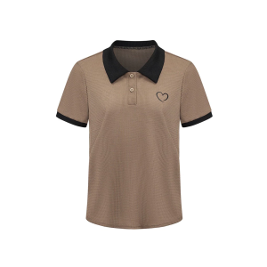 Women Heartshape Colorblock Waffle Knit Polo T-Shirts Casual Short SleevesTop