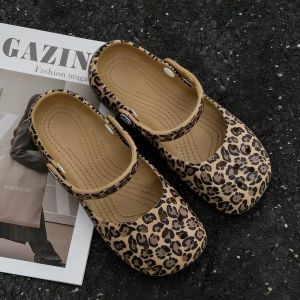 Cute Leopard Print Flat Womens Clogs Sweet Outdoor Wearing Summer New Arrival EVA Outdoor Beach Waterproof Non-slip Slippers H260729