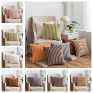 Nordic Light Luxury Imitation Rabbit Fur Draw Pillowcase Striped Plush Fabric Pillowcase Cushion Cover 30x50/45x45/50x50/58x58cm