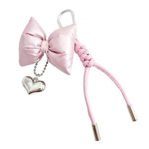 Heart Bowknot Keychain Suitable for Trendy Womens Teens Bags Phone Case & Purses Accessories with PU Leather and Metal