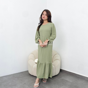 Fatma Long Dress Gamis Gaun Lengan Panjang Wanita Crinkle Airflow Anti Lecek Korean Style Terbaru Kekinian Ootd by Clashe