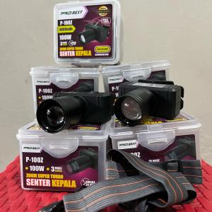 Senter kepala ZOOM super turbo PROBEST P-100Z 100W Cahaya Putih 4800mah Body alumunium tahan 30 jam