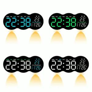 นาฬิกาติดผนังดิจิตอลพร้อมจอแสดงอุณหภูมิเซ็นเซอร์วัดแสงรีโมทควบคุมอัตโนมัติสัปดาห์นาฬิกาปลุกคู่นาฬิกา LED