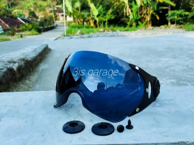 KACA HELM PILOT CAKIL RETRO KLASIK FULL FACE HITAM BENING PELANGI