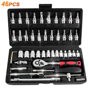 Set Kunci Socket Wrench 46 PCS Soket Kunci Pas Soket Kombinasi Peralatan Reparasi Motor-G 10028