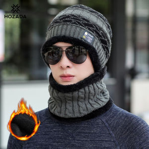 HOZADA Winter Knitted Hats Scarf Set Cold Scarf Knitted Wool Hats Plush Lining Warm Scarf Beanie Wool Hats Cycling Hat with Thick Knitted Cap Scarf