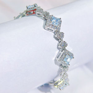 SEQUITO Temperament Ladies Costume Jewelry Pave Setting Princess Cut AAAAA Zirconia Delicate Evening Party White Gold Color Pendant Bracelet B304