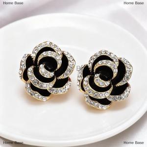 [COD] Home Base Temperament Elegant Black Camellia Stud Earrings For Women Girls Fashion Zircon Flowers Earrings Jewelry Accessories Gifts
