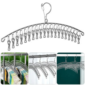 10/20/30 Clips Stainless Steel Laundry DryingRack Clothes Hanger with Windproof Socks Bras Hats Shoes