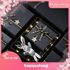 Hộp quà tặng sinh nhật gắn nơ ngôi sao màu đen nhiều size cứng cáp cao cấp