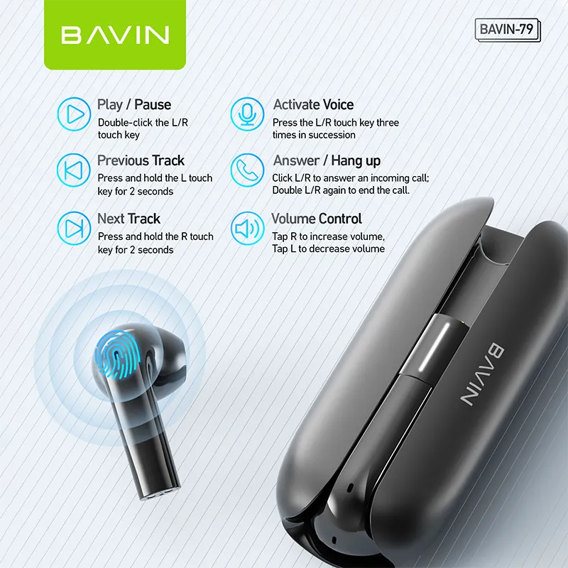 BAVIN BA79 TWS Bluetooth Earphones High Stereo Sound Wireless