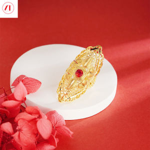XT Jewellery Korea 24k Hollow Ruby Ring Women Luxurious 916 Original Gold Plated
