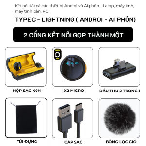 Mic không dây cao cấp dành cho điện thoại Androi/ios Lọc tạp âm chống ồn 90% - Micro không dây thu âm tầm 70 mét