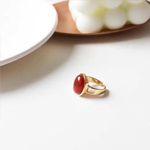 แหวนทับทิมสำหรับผู้หญิง แหวนอาเกตแดงเปิด แหวนหยกคริสตัลธรรมชาติแท้