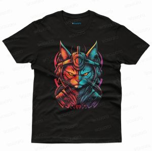Kaos Distro Premium Samurai warior Cat Desain 3D baju Pria Wanita Hitam bawara store
