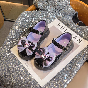 Kuromi Girls Leather Shoes Cartoon Bow Childrens Princess Shoes 2025  Single School Cute Birthday Girl Student Shoes