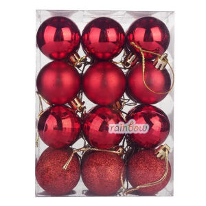 Bola Mini Plastik Gantungan Hiasan Pohon Natal Polos Glitter Ornamen Dekorasi - 12 PCS