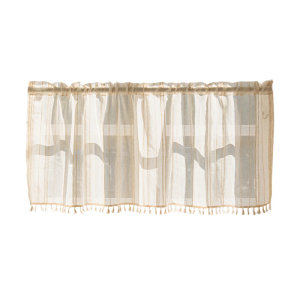 Vintages Faux Linens Texture Short Curtain Valance for Cafes Kitchen Semi Sheer Small Window Panels with Tassels Trim