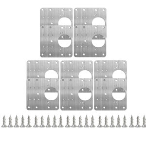 10Set Stainless Steel Hinge Fixing Plate Kit Cabinet Door Hinge Repair Plate with Screws Replacement Heavy Duty Furniture Hinges Hardware Accessories